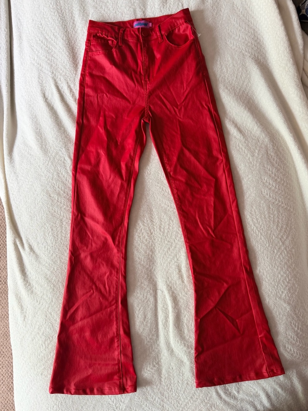 Edikted Luna Faux Leather Flare Jeans in Red - Size Small - Picture 2 of 6